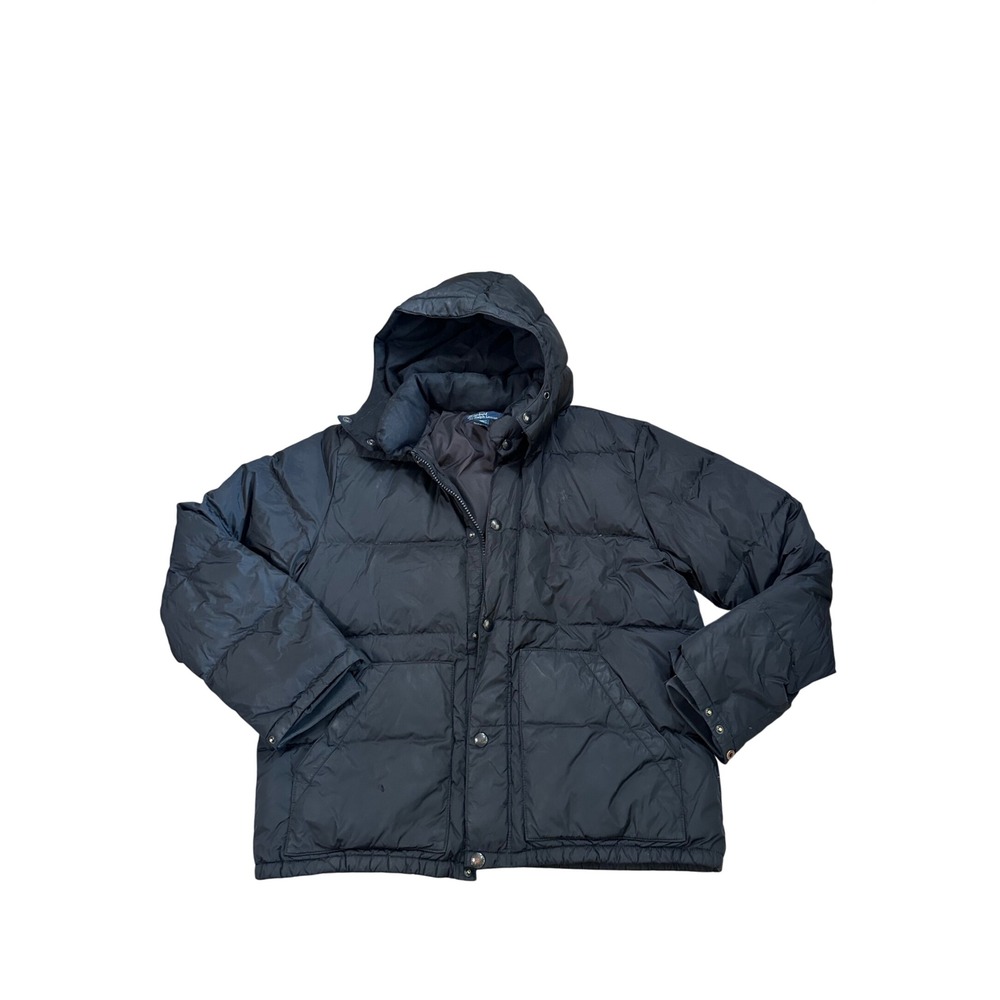 Polo Ralph Lauren Mens Black Down Puffer Jacket Detachable Hood Size L